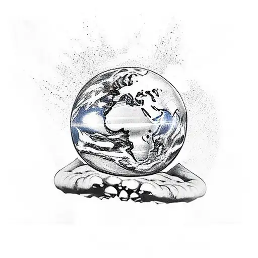 Indian holding the planet Earth in his hands color  tattoo design idea