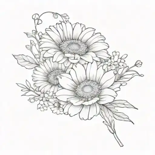 flower bundle 1 gerbera daisy, 1 carnation, baby's breath and an aster tattoo design idea