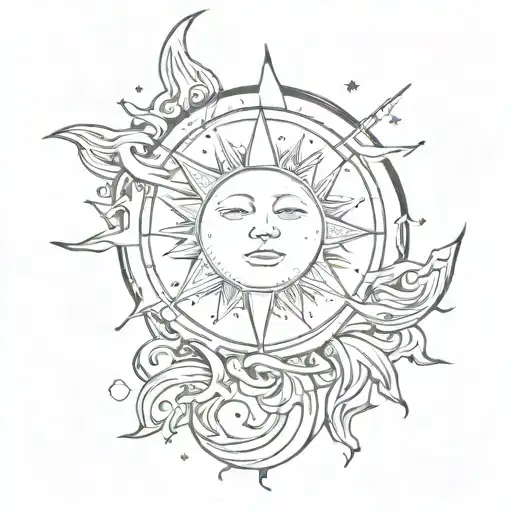 sun moon stars without faces tattoo design idea