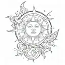 sun moon stars without faces tattoo design idea