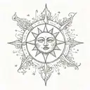 sun moon stars without faces tattoo design idea