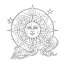 sun moon stars without faces tattoo design idea