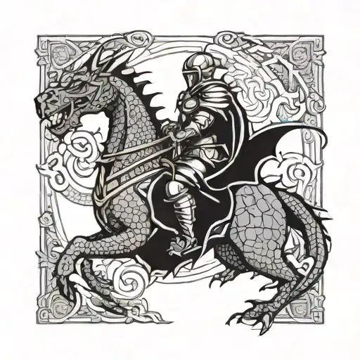 Knight riding a dragon into battle tattoo design idea