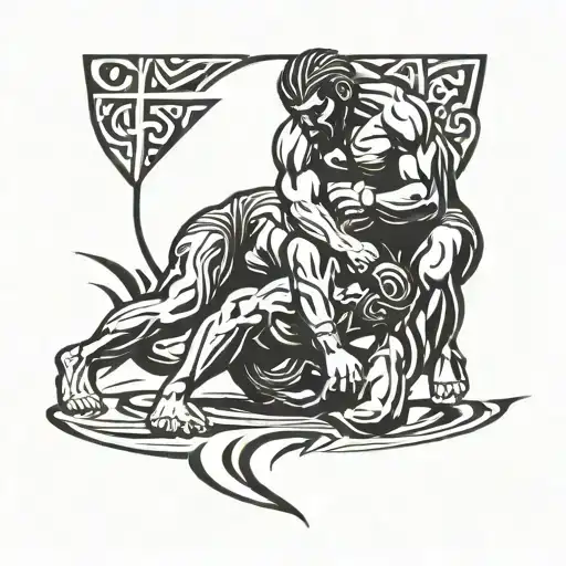 wrestler grappling tattoo design idea