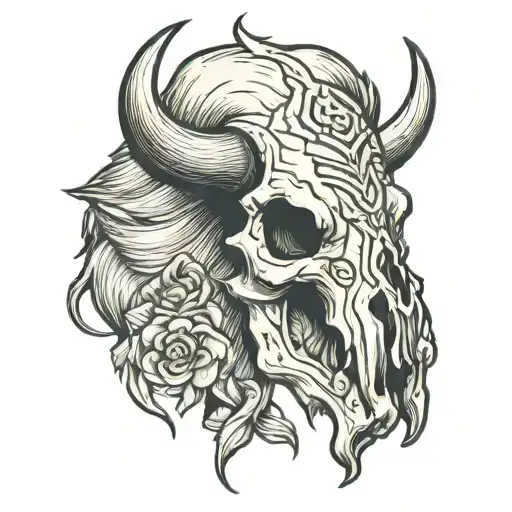 bison skull tattoo design idea