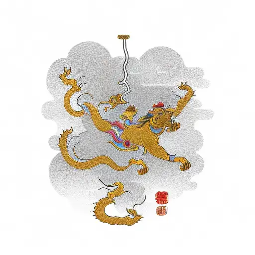 monkey hanging out of a tree made of golden dragon, ox and horse tattoo design idea