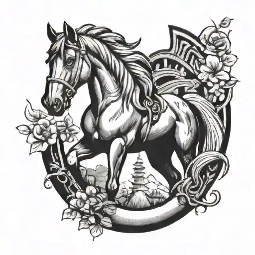 horseshoe with a horse tattoo design idea
