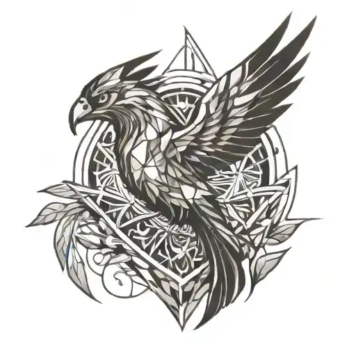 Phoenix bird emerging from a heart of broken stone tattoo design idea