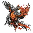 Phoenix bird emerging from a heart of broken stone tattoo design idea