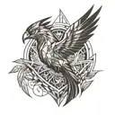 Phoenix bird emerging from a heart of broken stone tattoo design idea
