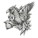 Phoenix bird emerging from a heart of broken stone tattoo design idea