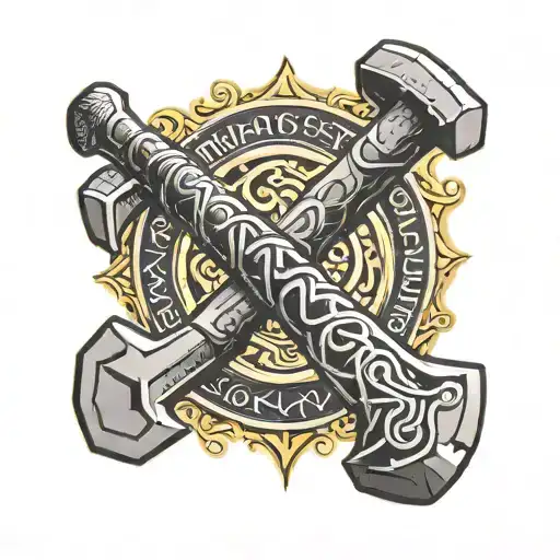 Thor hammer with word HAMMER    tattoo design idea