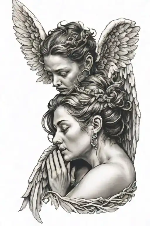 angel whispering in the ear tattoo design idea