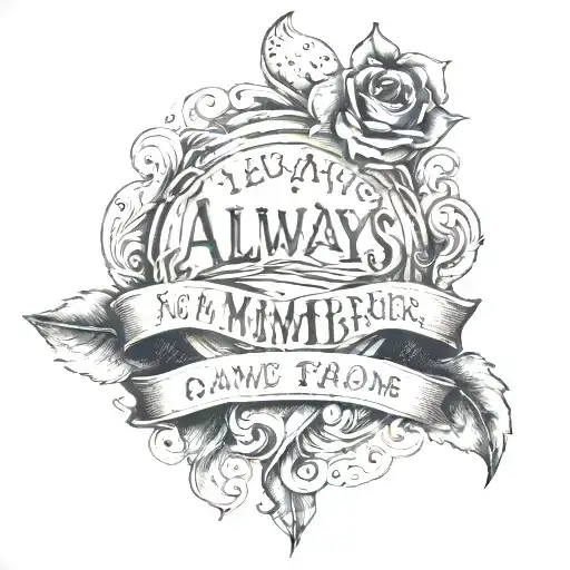 a tatoo with the sentence ""Always remember where you came from."  tattoo design idea