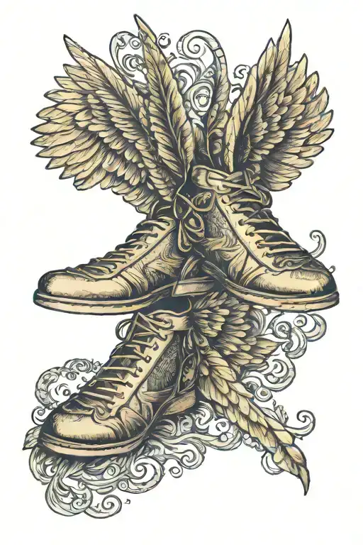 Gold-embroidered Mercury's wings on ankle tattoo design idea