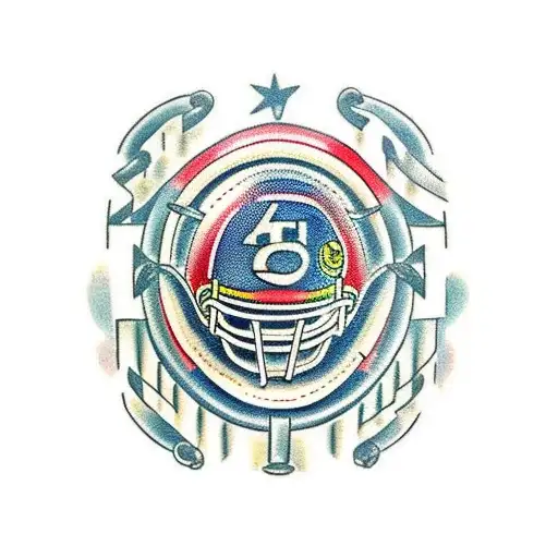 A traditional style tattoo showcasing a classic American football helmet and a vintage race car crossing finish line flags. tattoo design idea