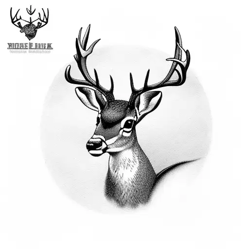 Roe buck with spruce twigs. tattoo design idea