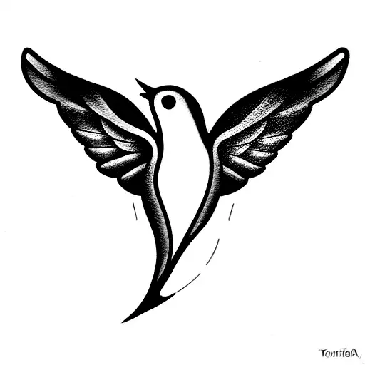 flying swallows on the background of Kyiv and below the binary code tattoo design idea
