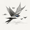 flying swallows on the background of Kyiv and below the binary code tattoo design idea