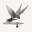 flying swallows on the background of Kyiv and below the binary code tattoo design idea