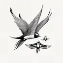 flying swallows on the background of Kyiv and below the binary code tattoo design idea