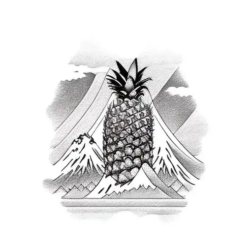 Pineapples and mountains tattoo design idea