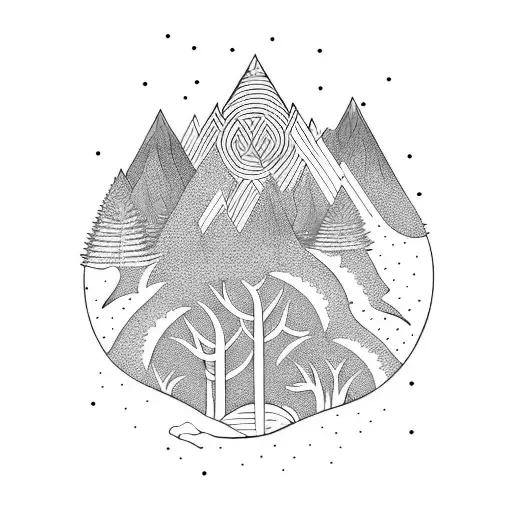 forest and tsunami  tattoo design idea