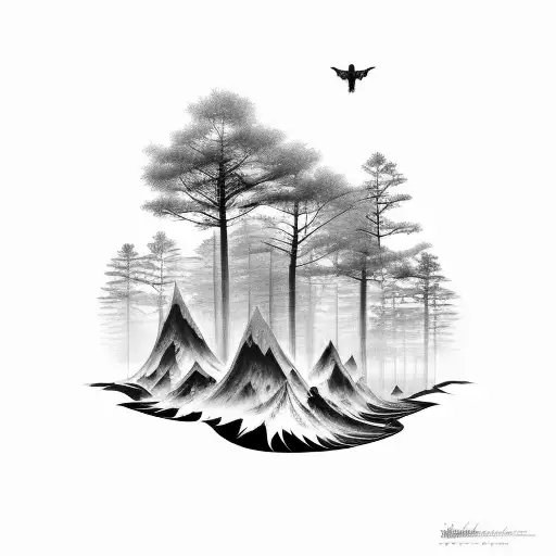 forest and tsunami  tattoo design idea