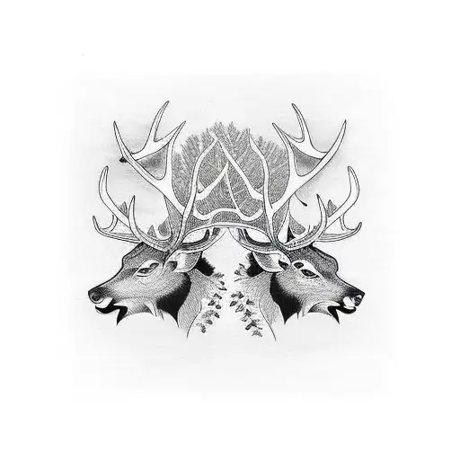 forest and elk tattoo design idea