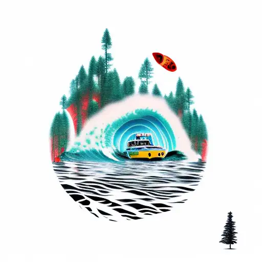 forest and tsunami  tattoo design idea