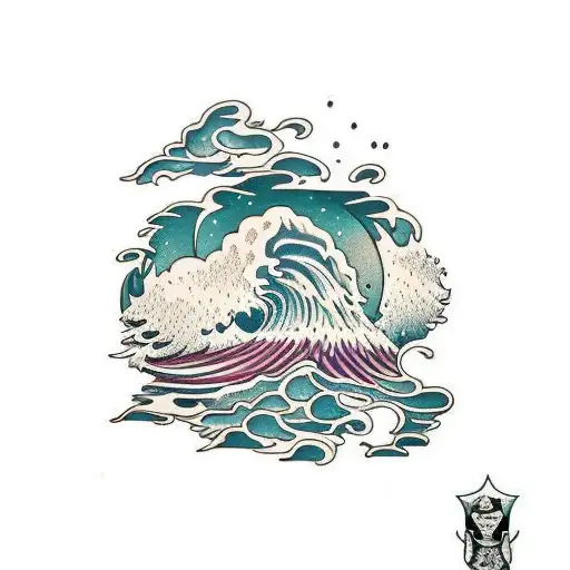 forest and tsunami  tattoo design idea