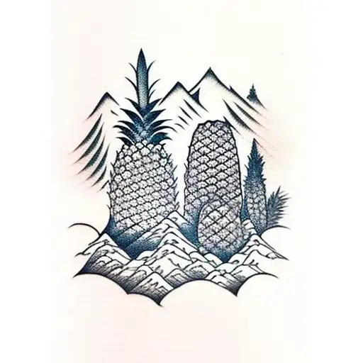 Pineapples and mountains tattoo design idea