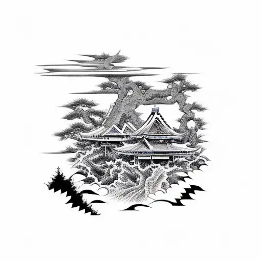 forest and tsunami  tattoo design idea