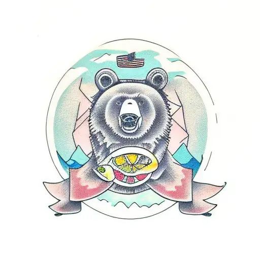 bear eating salmon tattoo design idea