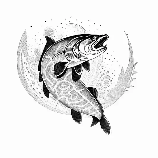 bear catching salmon tattoo design idea