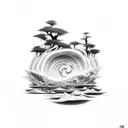 forest and tsunami  tattoo design idea