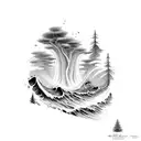 forest and tsunami  tattoo design idea