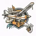 campus, aeroplane and a belt wrapped tattoo design idea