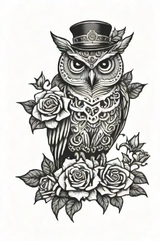 owl fidora wearing chola holding pitbull lowrider7roses 2lotus 4 butterflies  tattoo design idea