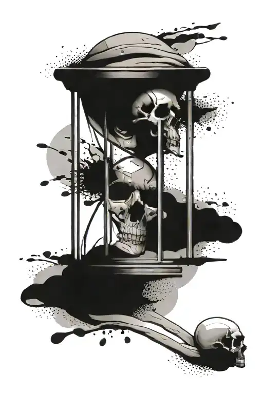 hour glass with sand falling on skull surrounded  tattoo design idea