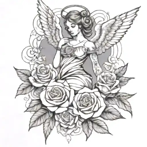 black and white roses angel money clouds birds lower arm tattoo tattoo design idea