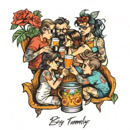 big family drinking summer tattoo design idea