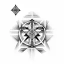 diamond point cross with Lord's Prayer inside and clouds behind the cross tattoo design idea