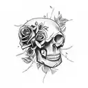 rose with skull and barbed wire tattoo design idea