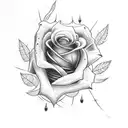 rose with skull and barbed wire tattoo design idea
