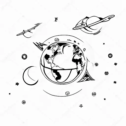 seagull flying around earth tattoo design idea