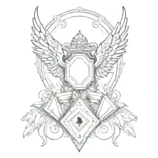 angle wings with playing cards around the halo tattoo design idea
