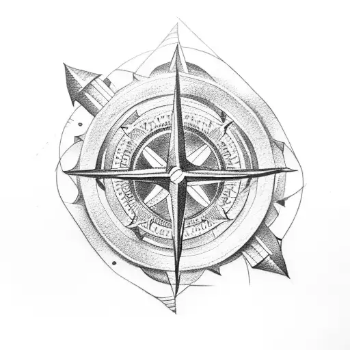 Compass ship wheel tattoo on the back of the left arm.
