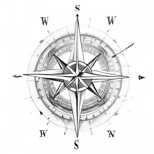 a compass with an arrow in mountains tattoo design idea