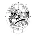 Darth Revan helmet and crossed two lightsabers of red an purple enshrined with flowers and showing ponytail braided hair tattoo design idea